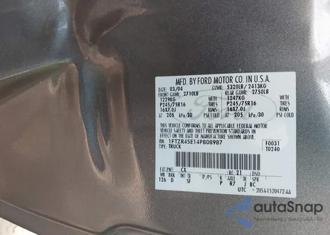 2004 Ford Ranger Edge/Tremor/Xlt из США, поврежденный, VIN 1FTZR45E14PB08987